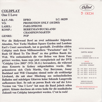 One I Love (Germany CD-R)