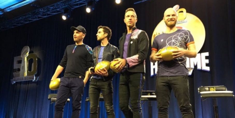 I Coldplay alla conferenza stampa di presentazione dello show al Super Bowl
