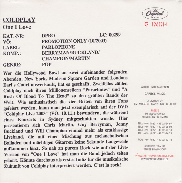 One I Love (Germany CD-R)