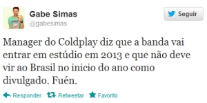 Il tweet che ipotizza il ritorno dei Coldplay in studio nel 2013
